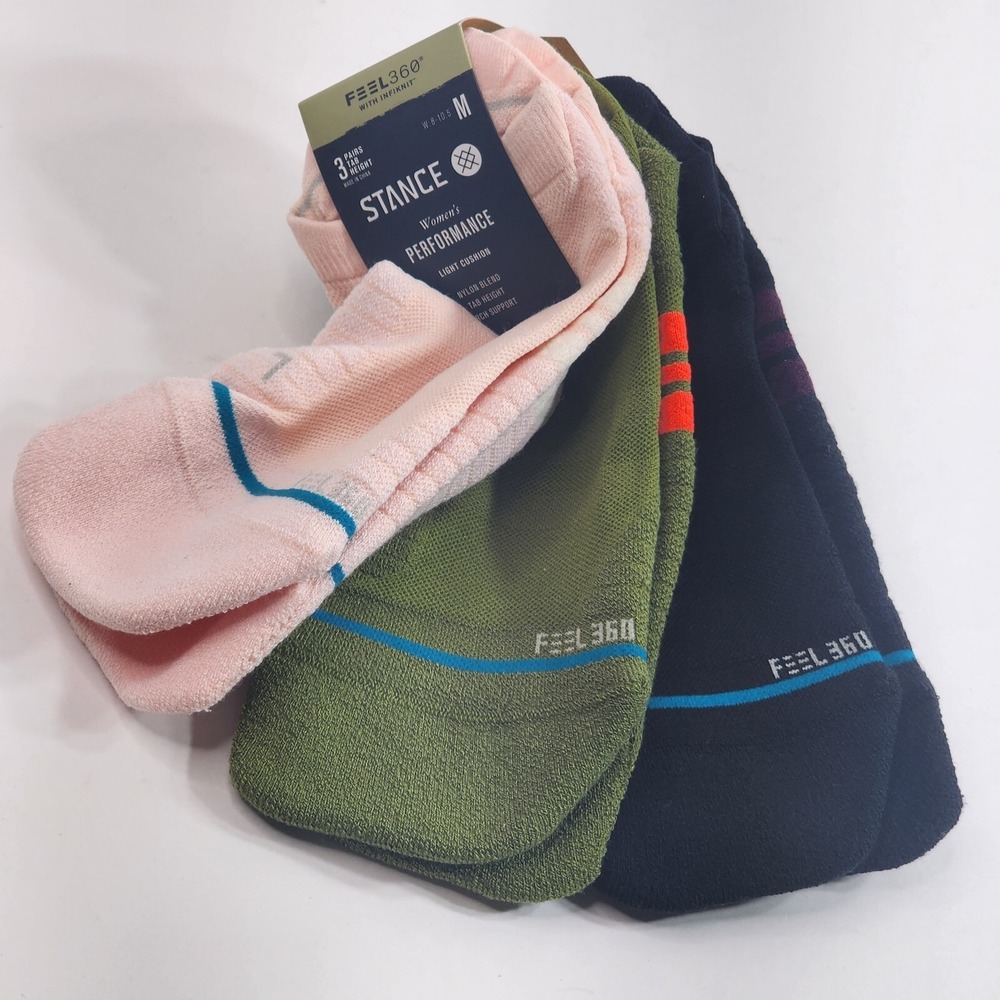 Stance Skedaddle 3 Pack Tab Socks Pink Black Green Womens M W248A22SKE